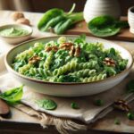 receta vegana de pasta de guisantes con nata y espinacas