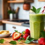 Receta vegana de smoothie matcha fresas