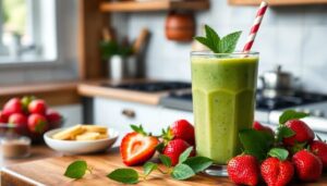 receta vegana de smoothie matcha fresas