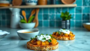 Receta vegana de tostadas vegetales con calabaza y salsa de yogur 4 receta vegana de tostadas vegetales con calabaza y salsa de yogur