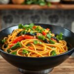 Receta vegana de wok de verduras y fideos