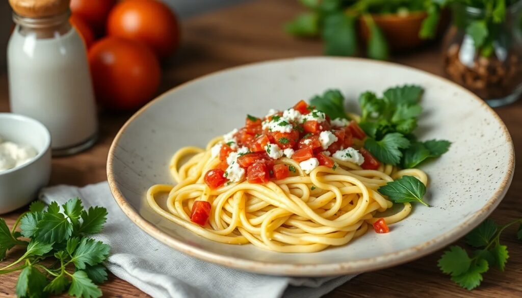 receta vegana de zoodles con salsa de yogur